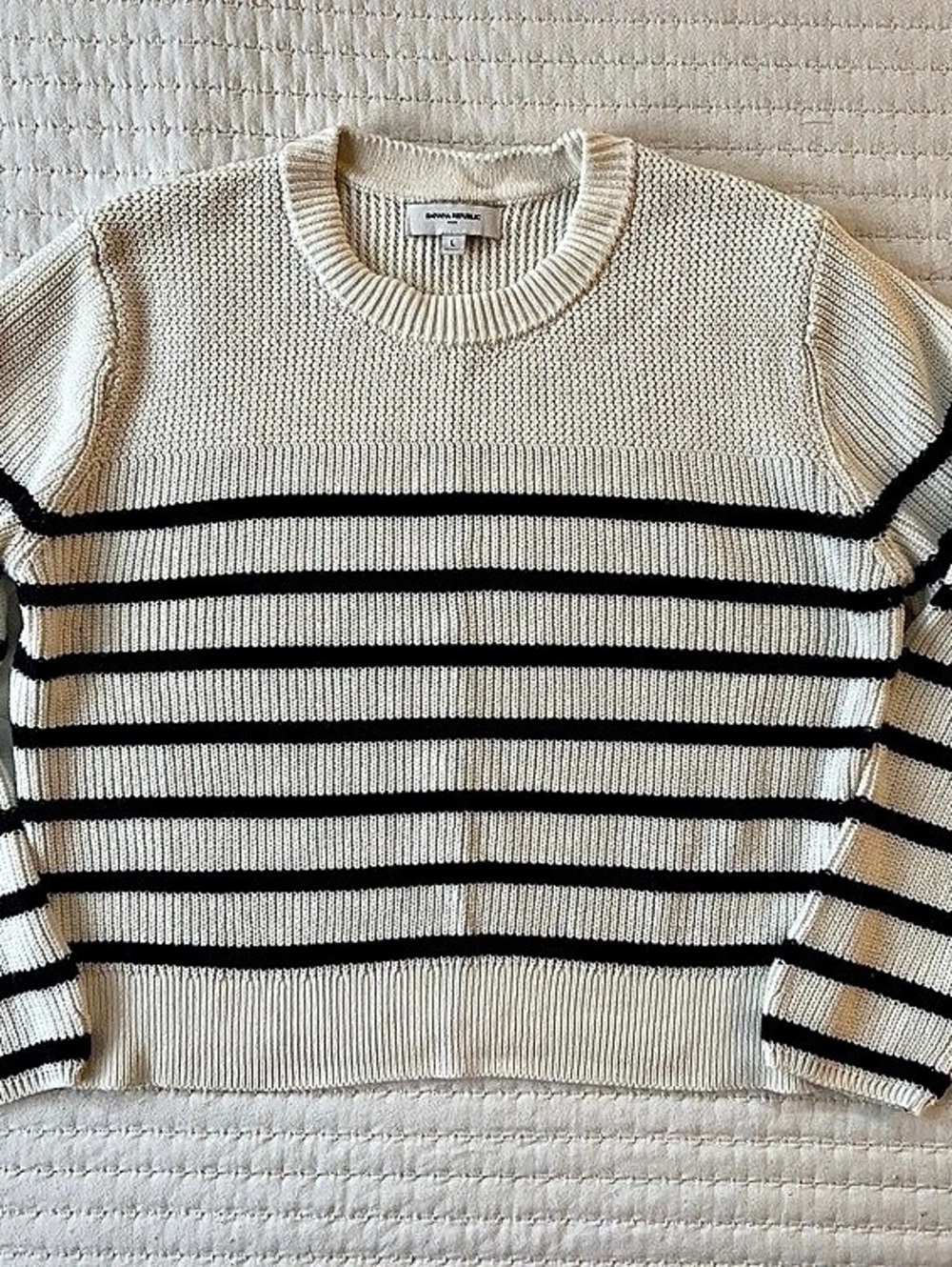 Banana Republic Striped Crewneck Sweater in Cream & Black